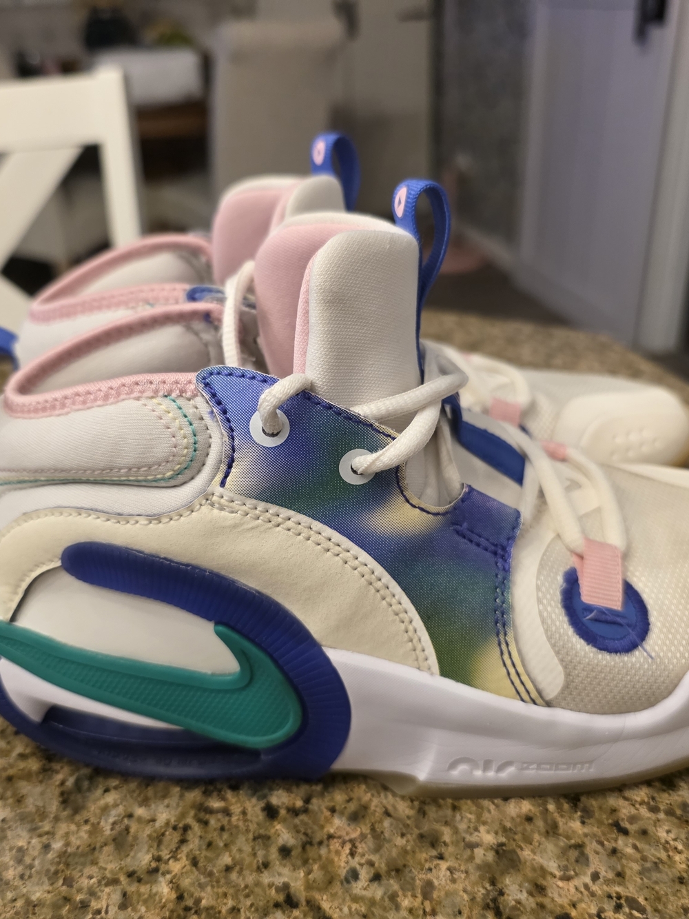 Nike Kids Cream Sneakers with Pink, Blue and Green Accents